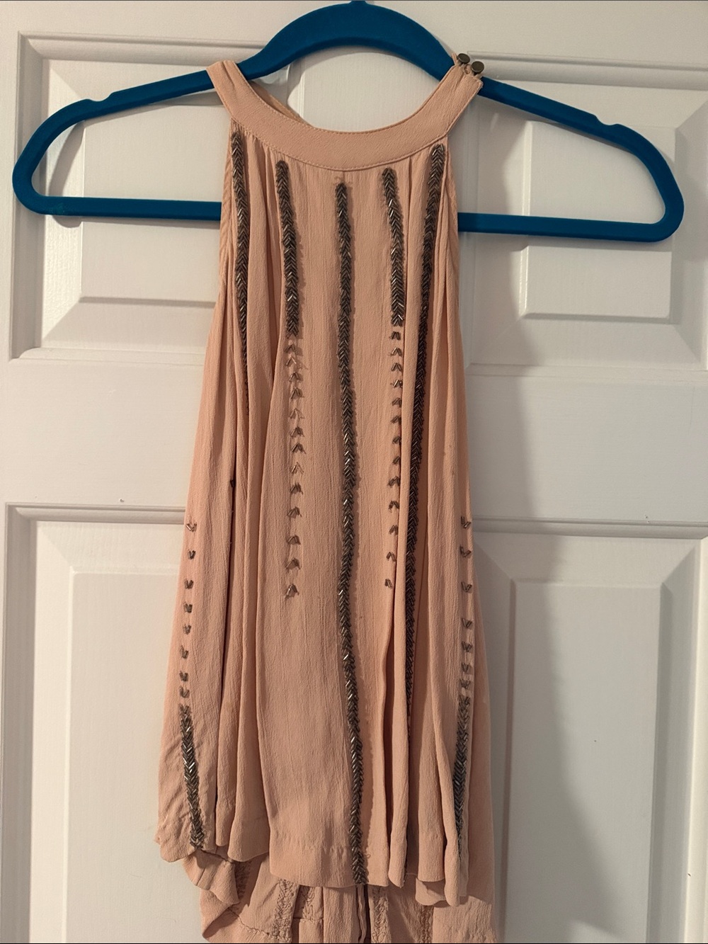 Free People Blush Halter Tank with Metallic Beading